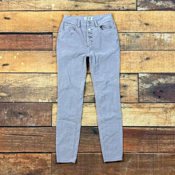 We The Free People Sun Chaser Corduroy Pants Size 24 Frosted Lilac Button Skinny - Picture 4 of 12